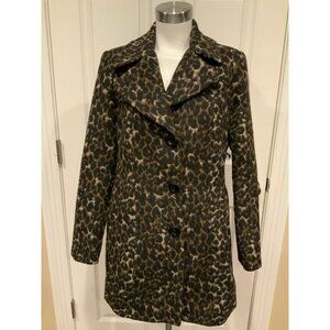 Michael Kors Brown Animal Print Button-Up Wool Blend Coat, Size Medium